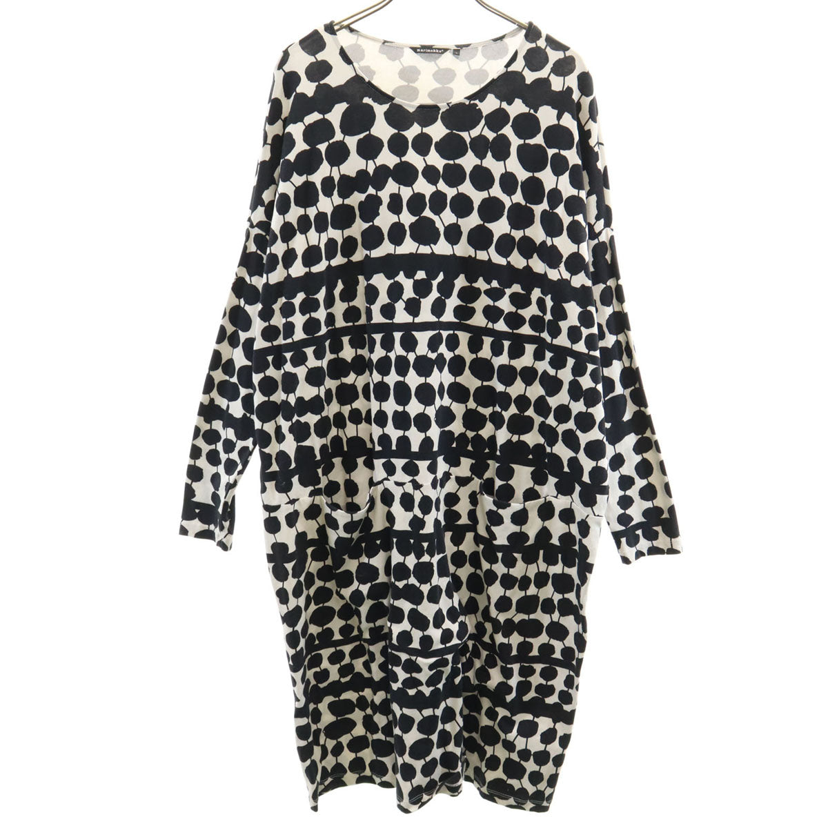 marimekko マリメッコ 総柄 長袖 ロングワンピース L ホワイト レディース