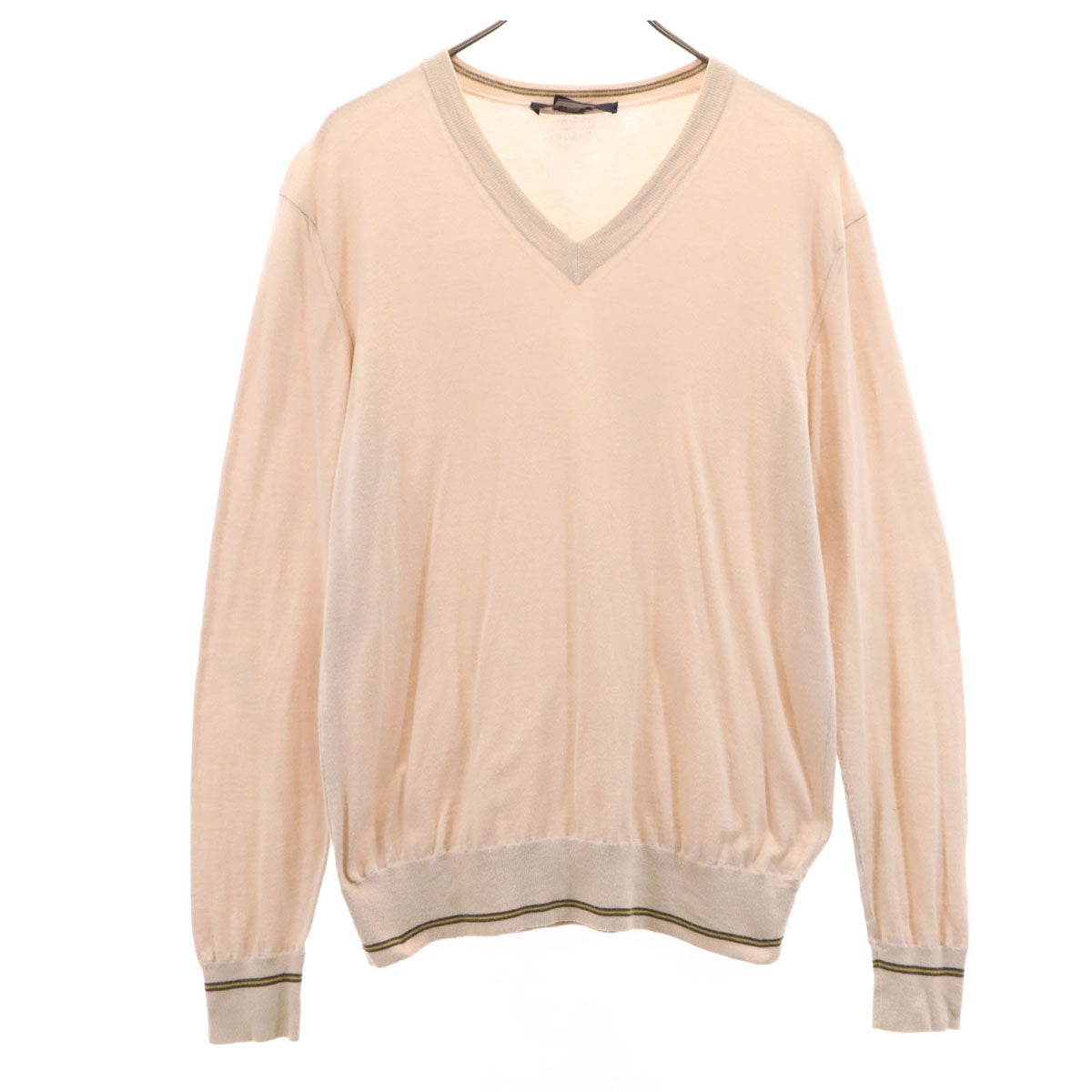 GUCCI グッチ イタリア製 長袖 Vネック カットソー M ペールオレンジ メンズ