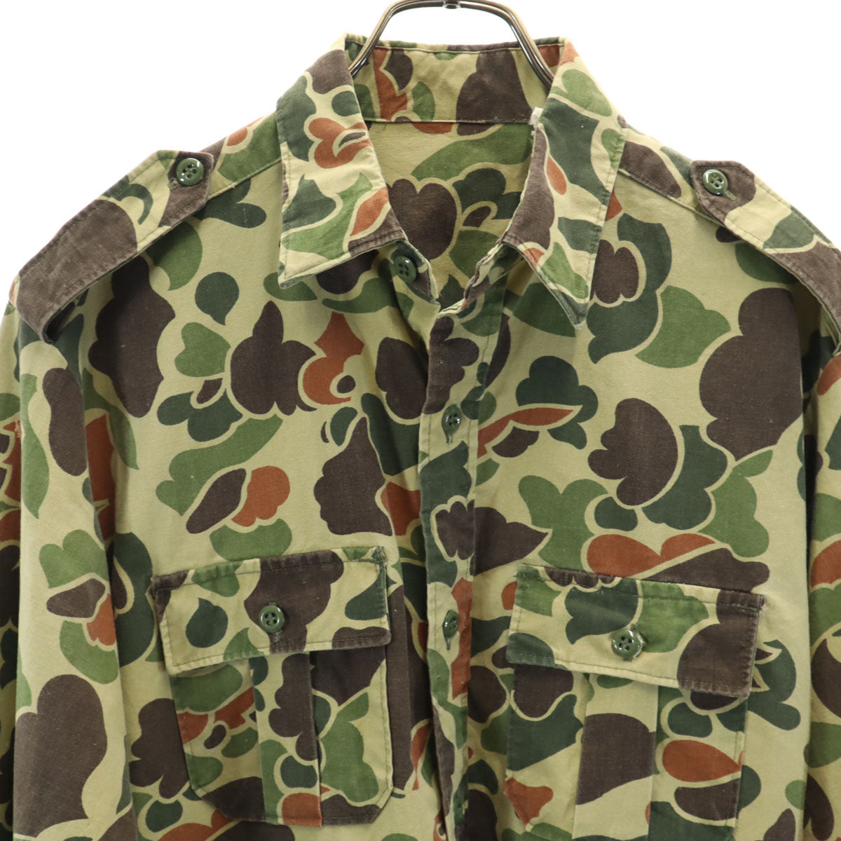 VINTAGE ヴィンテージ 70s ダックハンターカモ 長袖 ミリタリーシャツ オリーブ系 迷彩 メンズ