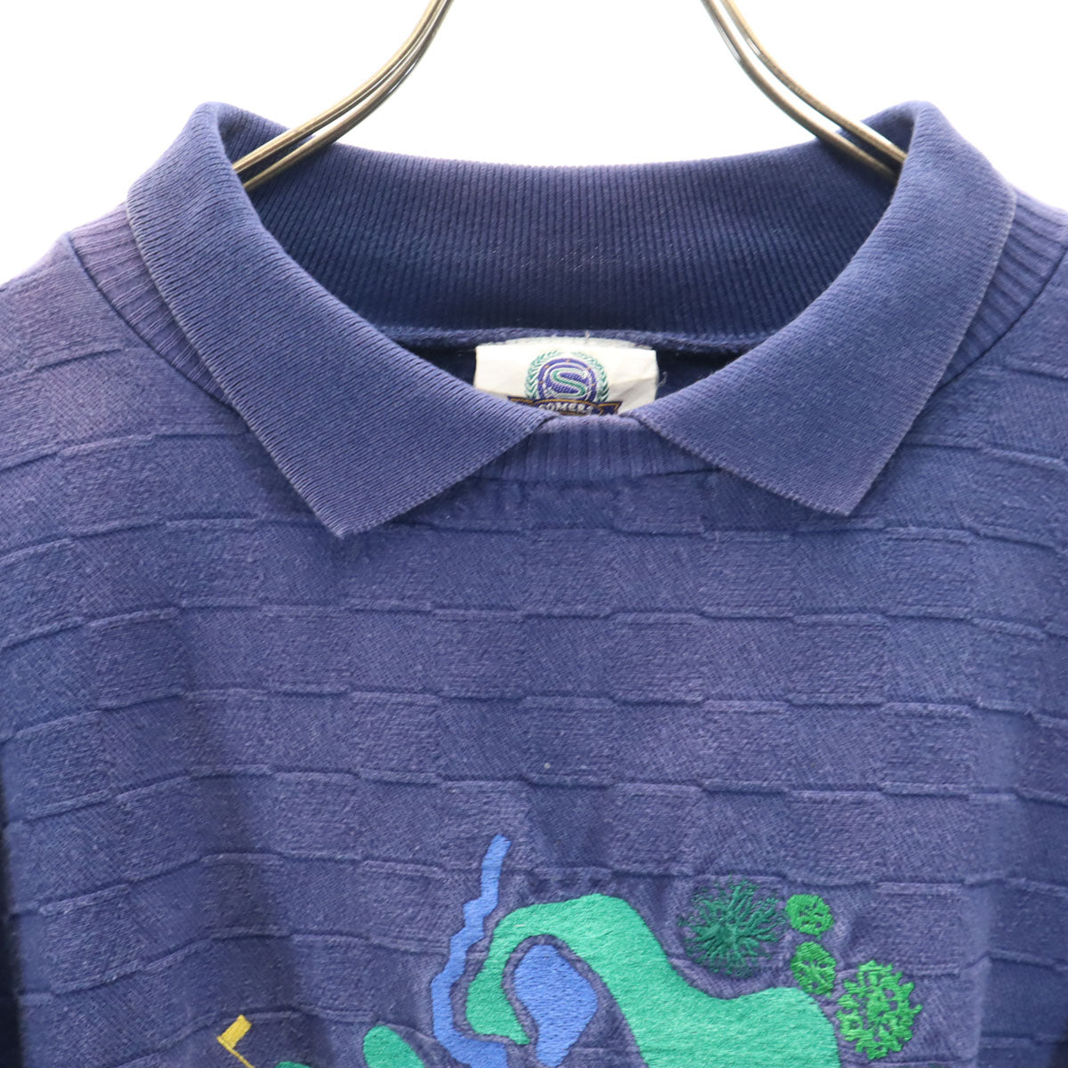 SOMERS 90s オールド ゴルフ刺繍 長袖 襟付き トレーナー M ネイビーパープル メンズ
