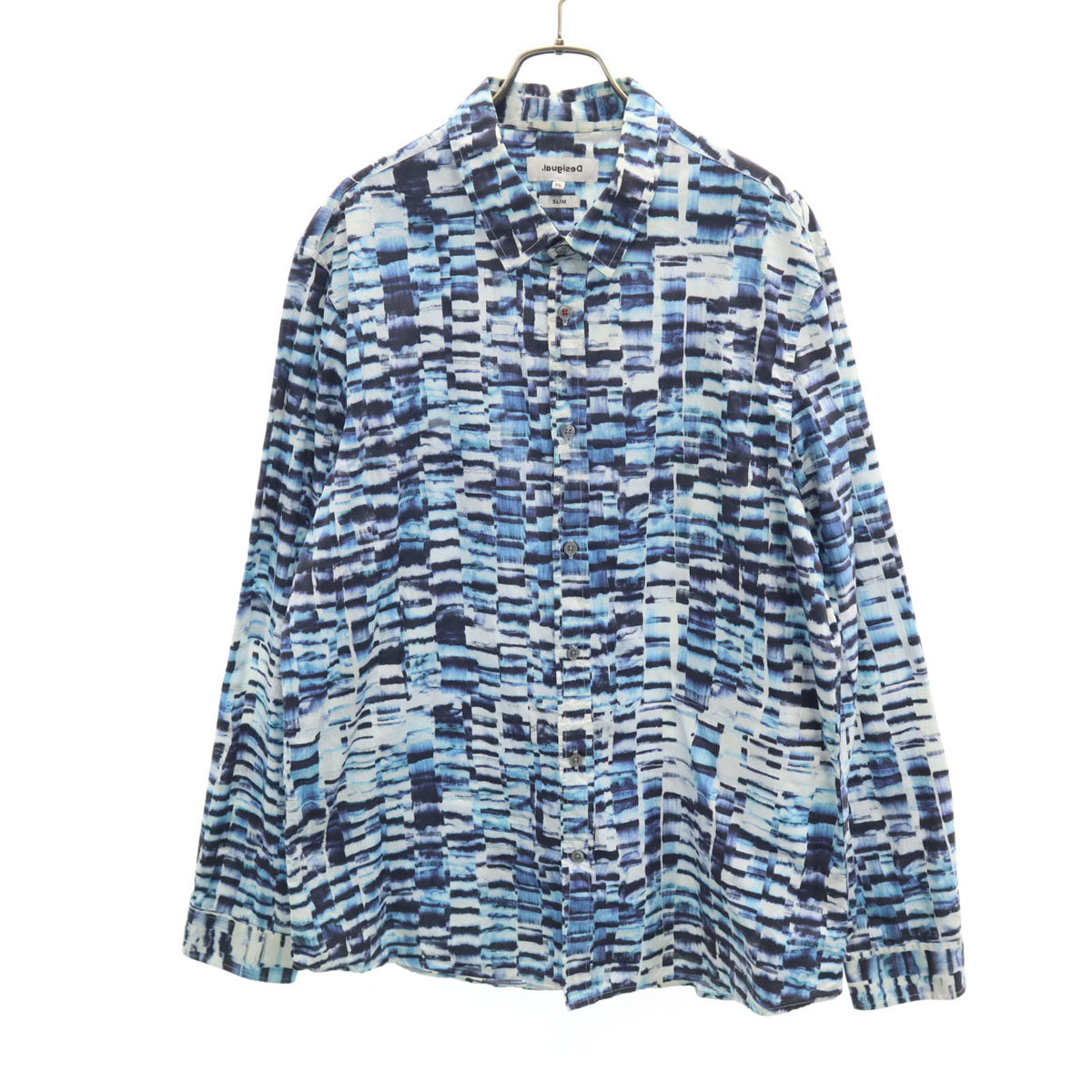 Desigual デシグアル 総柄 長袖 コットンシャツ XL ブルー メンズ