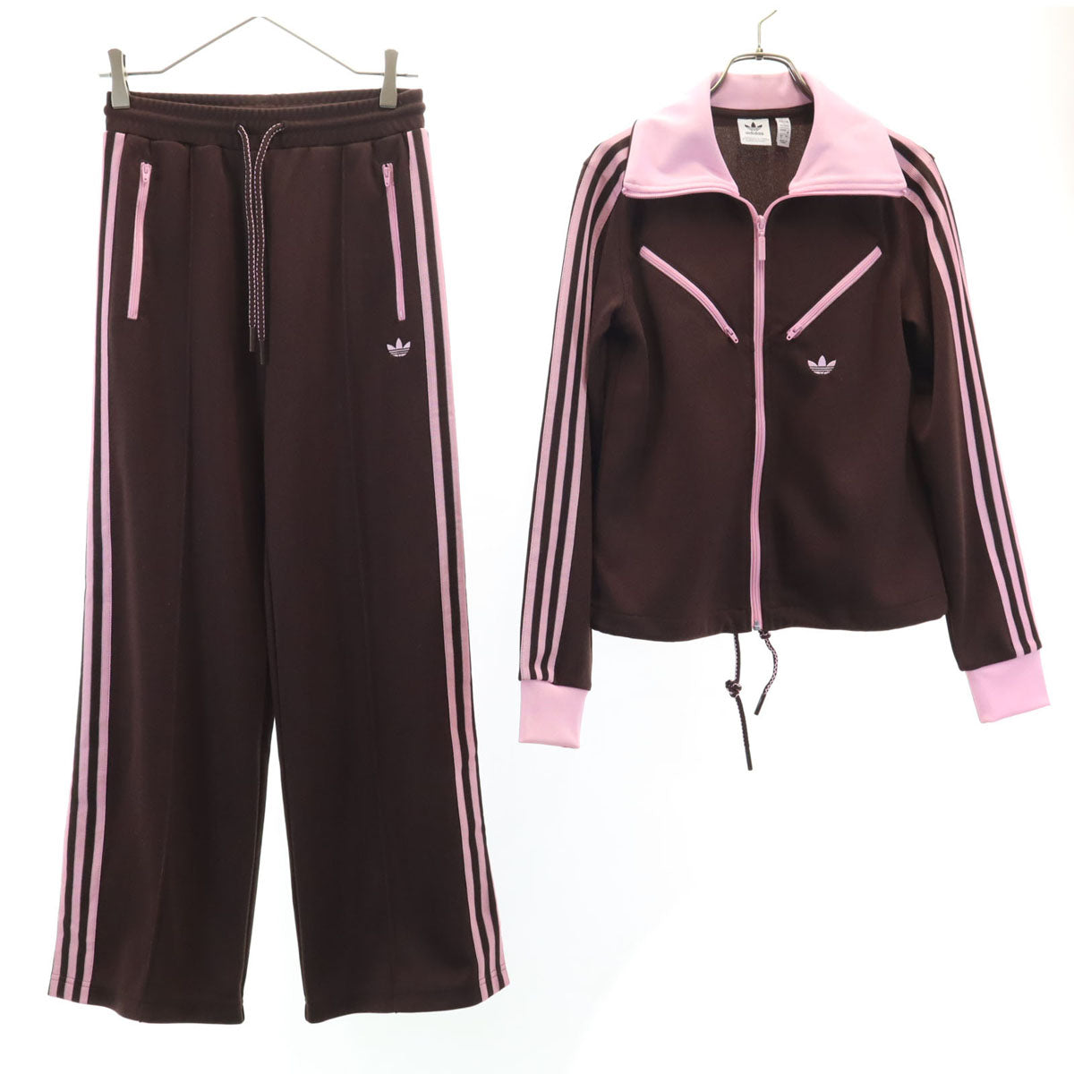 adidas アディダス トレフォイルロゴ トラックジャケット 上下 セットアップ M ブラウン ジャージ レディース