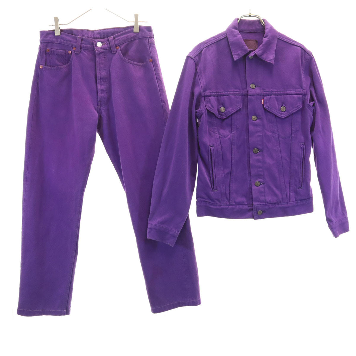Levi's リーバイス 90s 70506-0257 USA製 カナダ製 オールド 後染め デニムジャケット 上下 セットアップ 36/W32 パープル トラッカー ジージャン メンズ