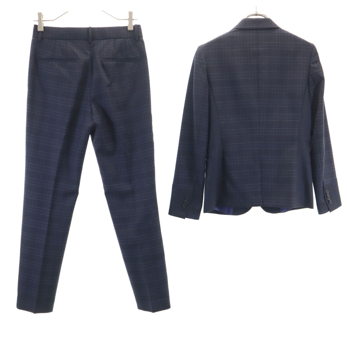 Paul Smith ポールスミス 日本製 チェック柄 パンツスーツ 上下 セットアップ 38 ネイビー レディース