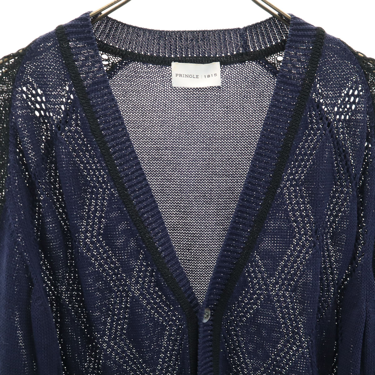 Pringle プリングル アーガイル 長袖 Vネック ニットカーディガン 38 ネイビー メンズ