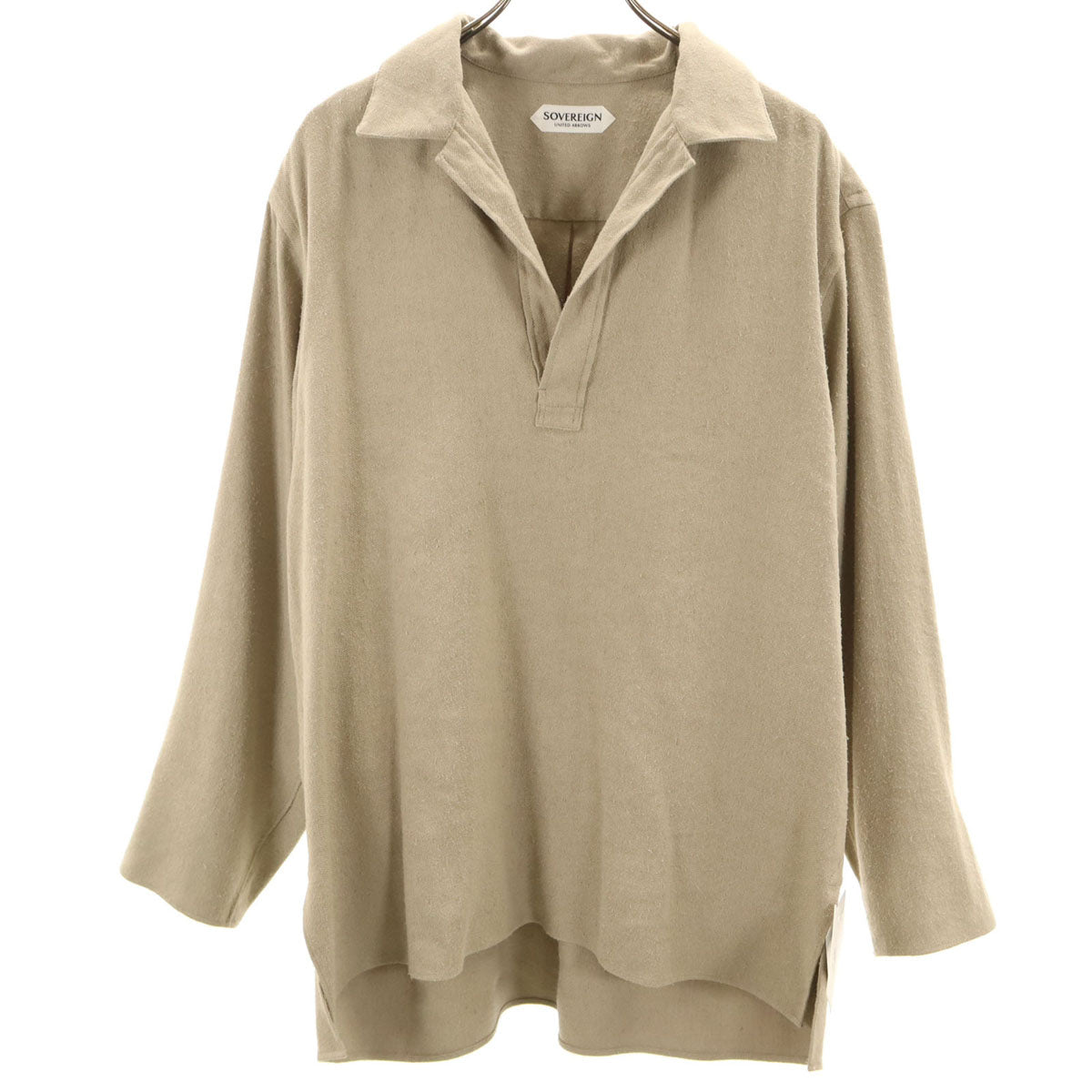 未使用 SOVEREIGN UNITED ARROWS ソブリン ユナイテッドアローズ シルク リネン 長袖 スキッパー シャツ L ベージュ メンズ