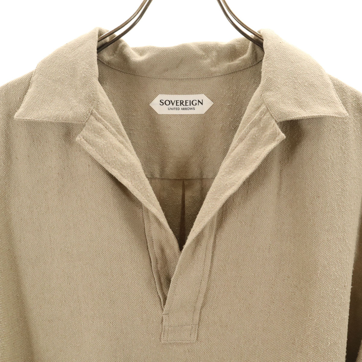 未使用 SOVEREIGN UNITED ARROWS ソブリン ユナイテッドアローズ シルク リネン 長袖 スキッパー シャツ L ベージュ メンズ