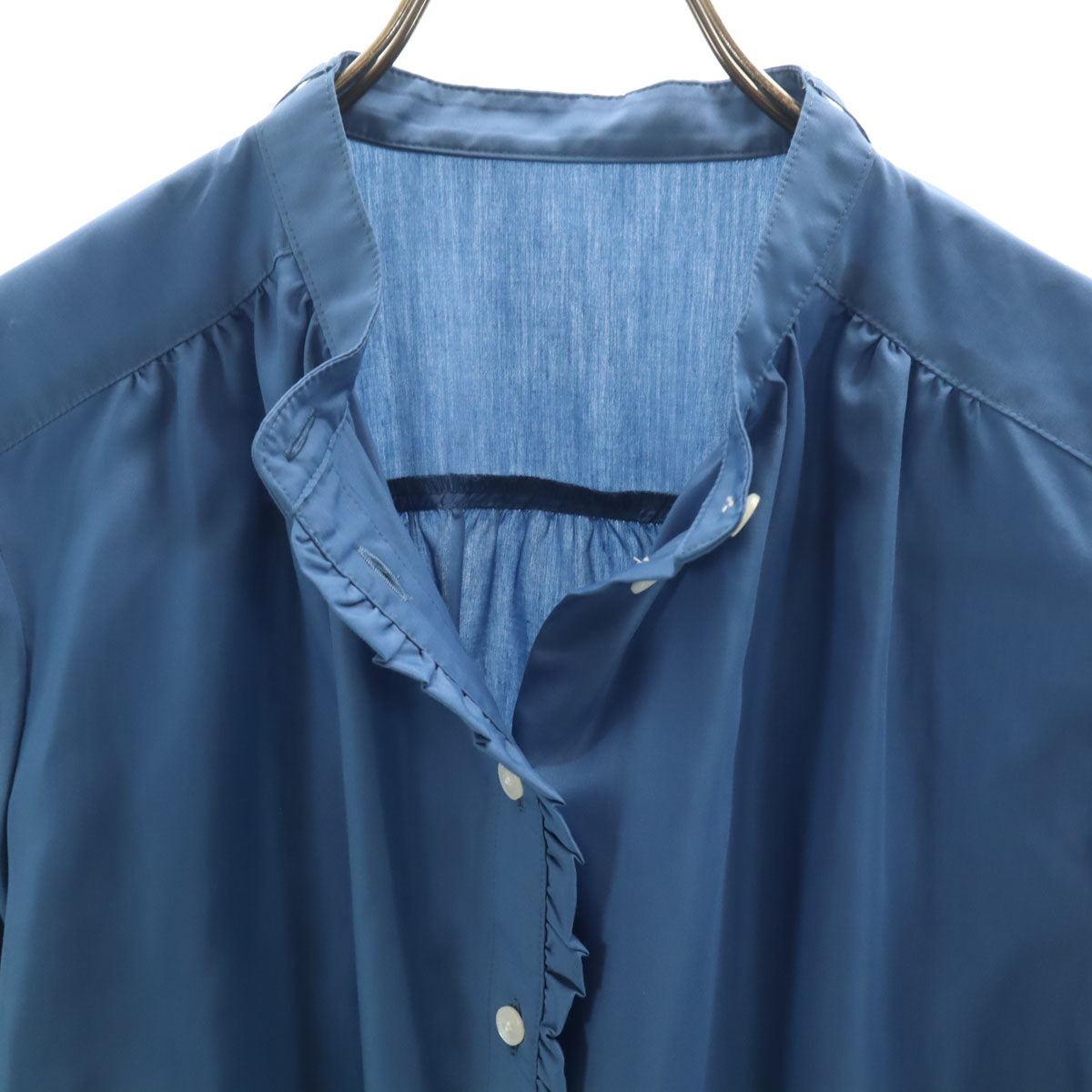 BLUE LABEL CRESTBRIDGE ブルーレーベルクレストブリッジ 長袖 バンドカラーシャツ 36 青紺系 ブラウス レディース