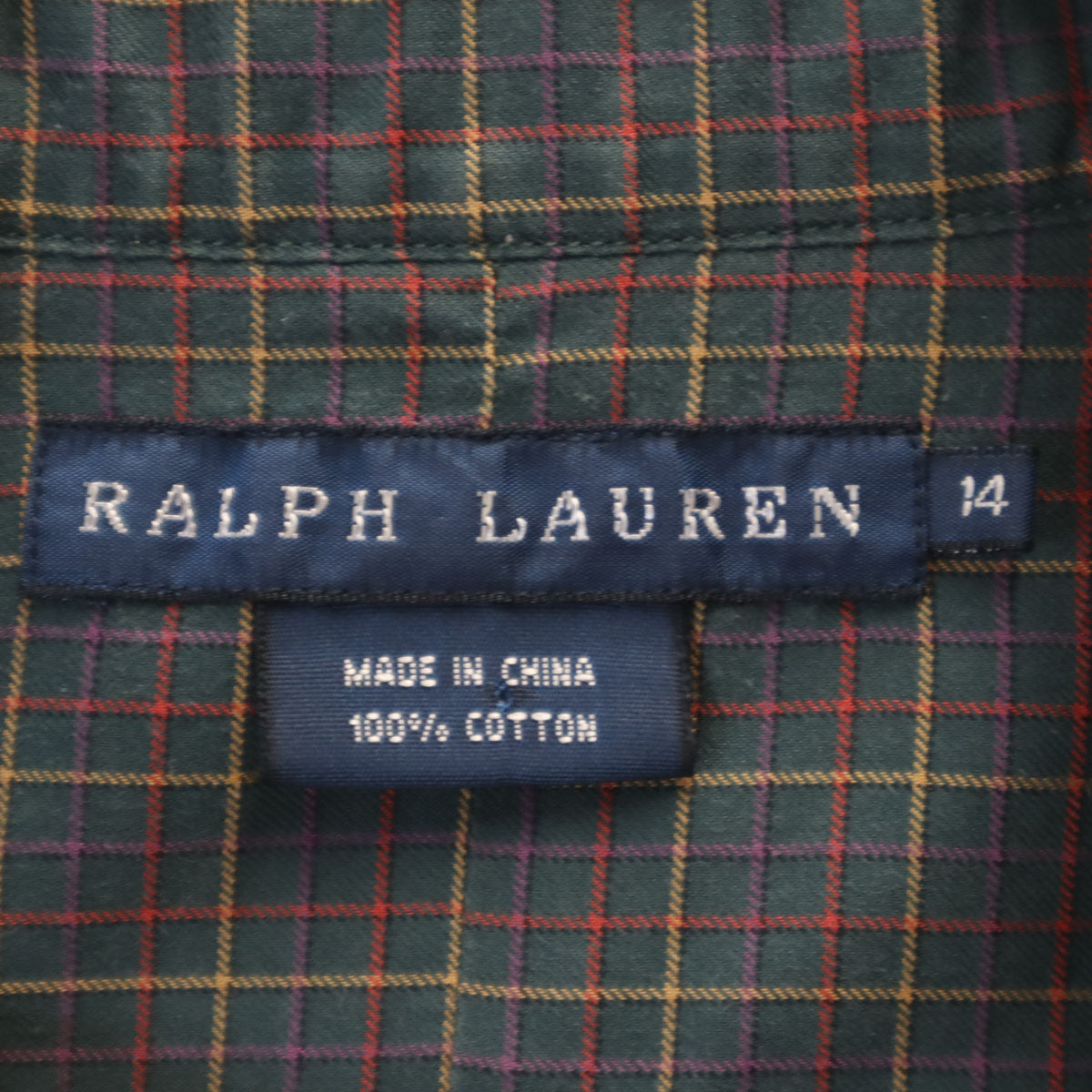 RALPH LAUREN ラルフローレン チェック柄 長袖 フリル シャツ 14 深緑 ブラウス レディース