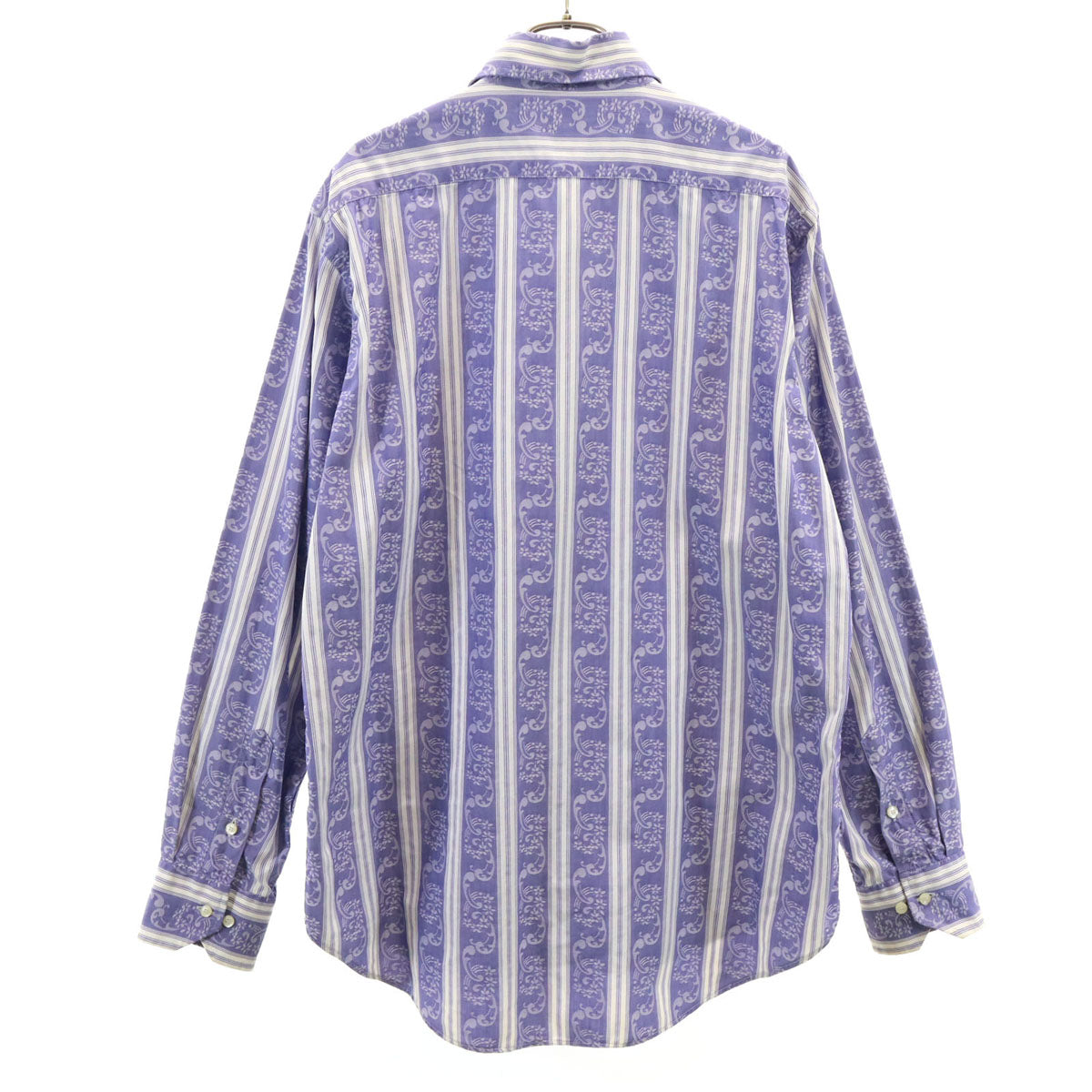 ETRO エトロ イタリア製 花 ストライプ柄 7分袖 コットンシャツ L パープル メンズ