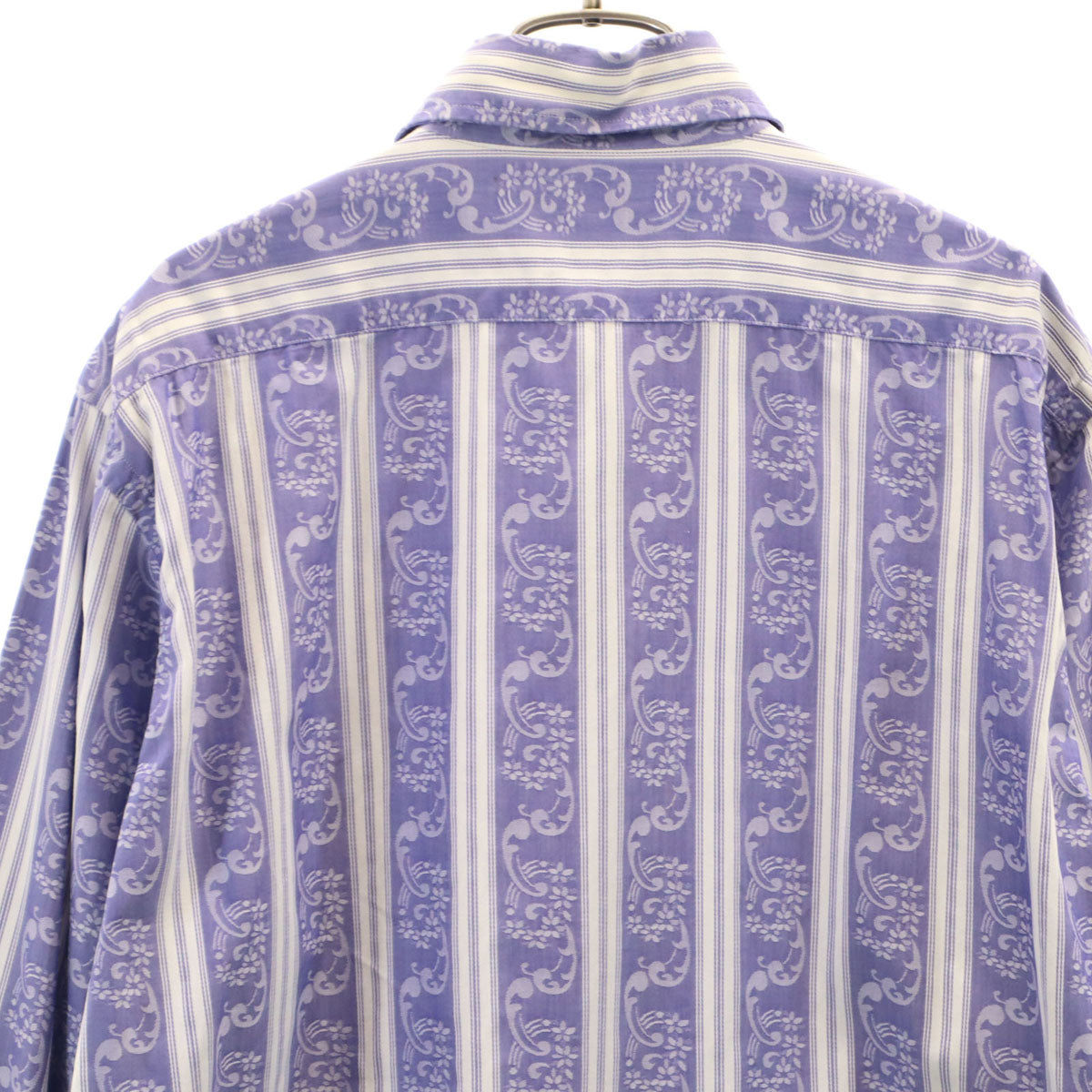 ETRO エトロ イタリア製 花 ストライプ柄 7分袖 コットンシャツ L パープル メンズ