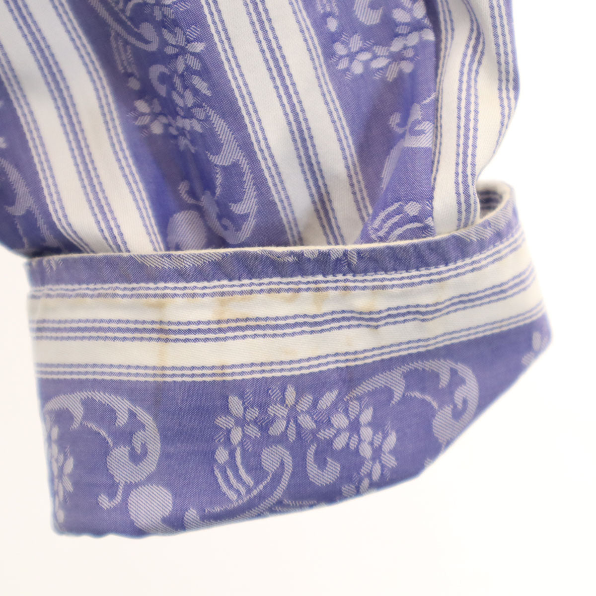 ETRO エトロ イタリア製 花 ストライプ柄 7分袖 コットンシャツ L パープル メンズ