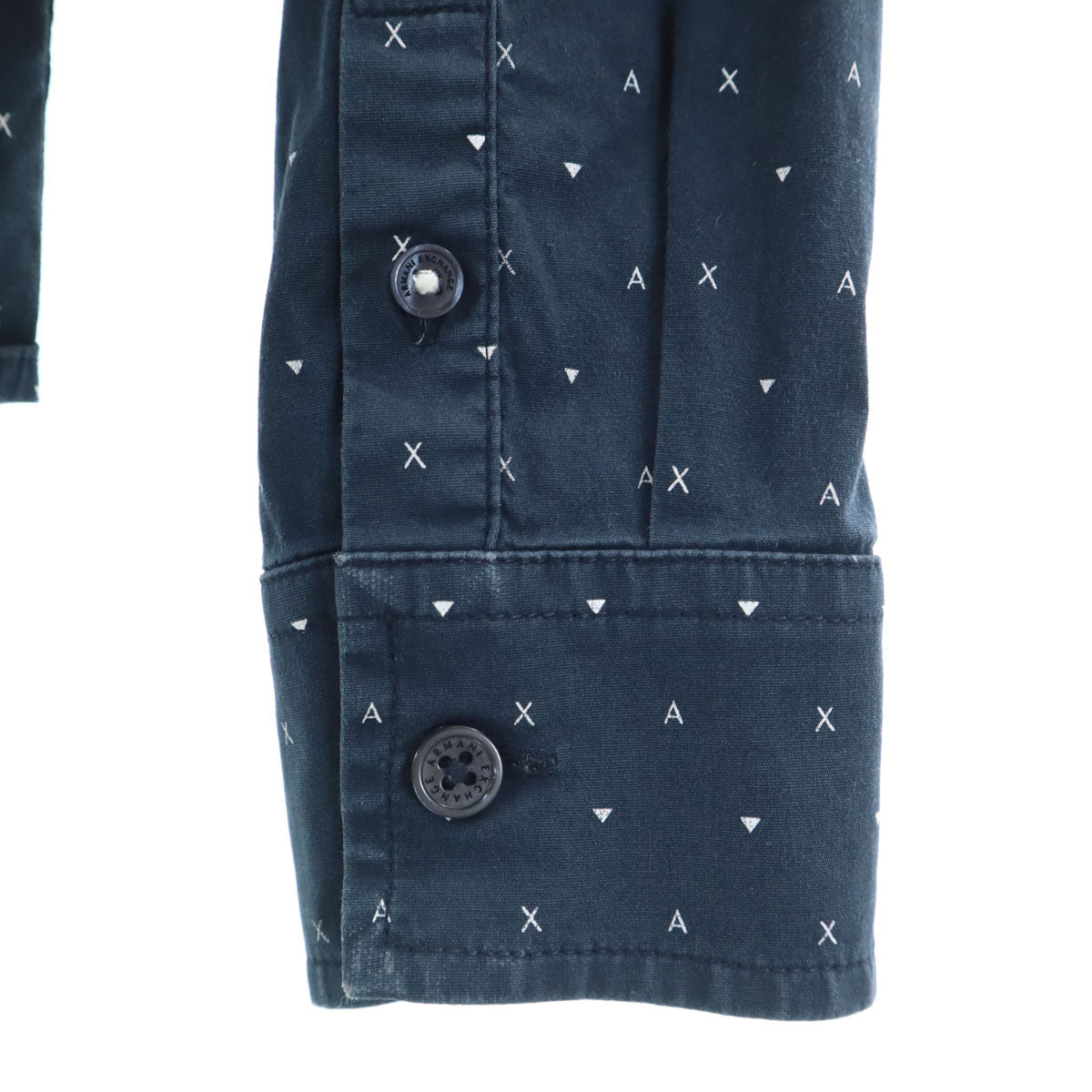 ARMANI EXCHANGE アルマーニエクスチェンジ 総ロゴ 長袖 シャツ 10A ネイビー 比翼 キッズ