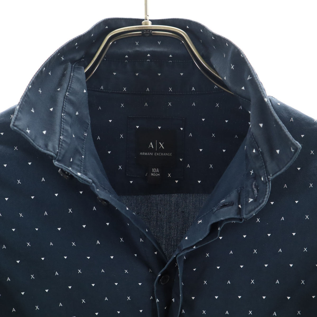 ARMANI EXCHANGE アルマーニエクスチェンジ 総ロゴ 長袖 シャツ 10A ネイビー 比翼 キッズ