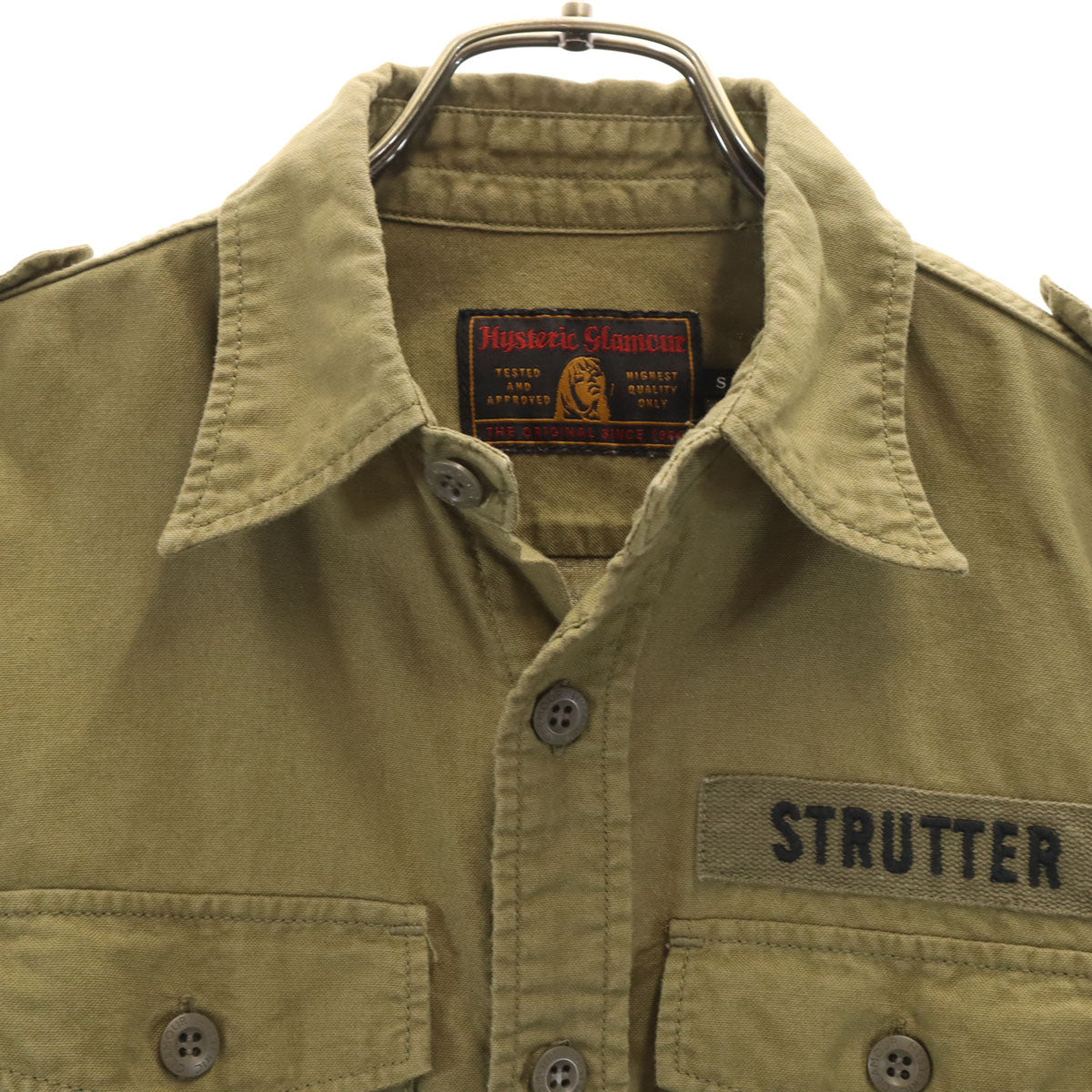 HYSTERIC GLAMOUR ヒステリックグラマー 日本製 長袖 ミリタリーシャツ S カーキ メンズ