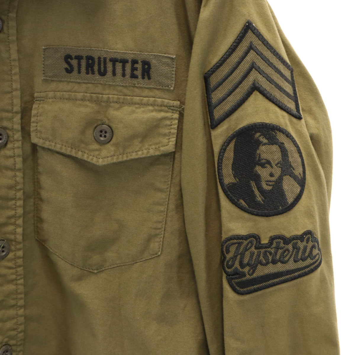 HYSTERIC GLAMOUR ヒステリックグラマー 日本製 長袖 ミリタリーシャツ S カーキ メンズ