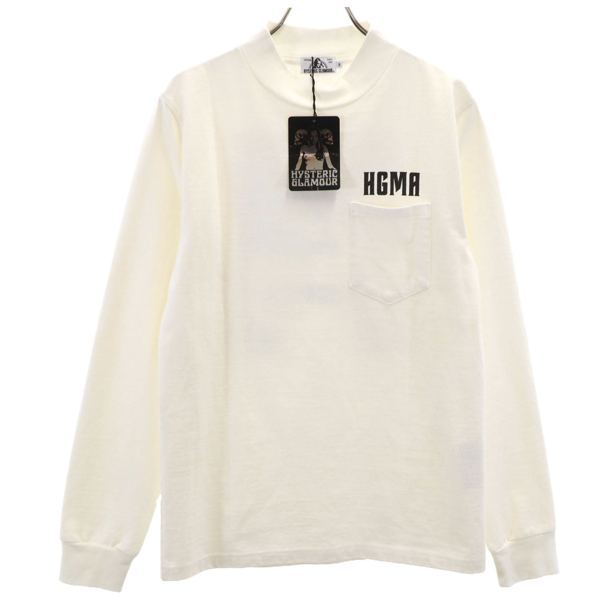 未使用 HYSTERIC GLAMOUR ヒステリックグラマー 日本製 バックプリント 長袖 モックネック Tシャツ S ホワイト ロンT メンズ