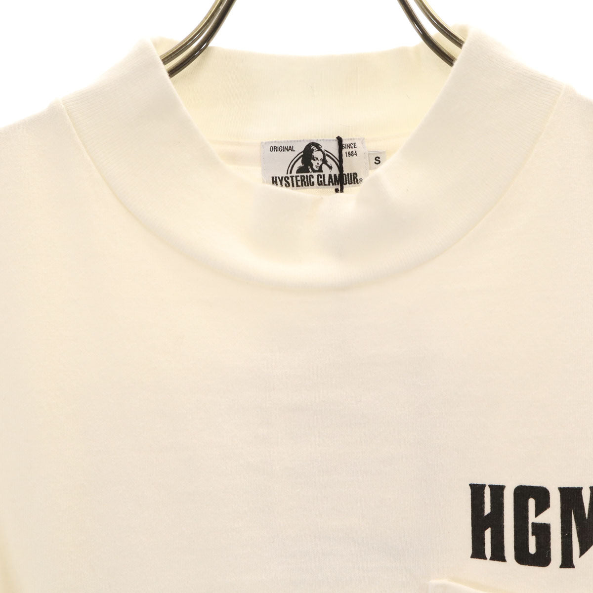 未使用 HYSTERIC GLAMOUR ヒステリックグラマー 日本製 バックプリント 長袖 モックネック Tシャツ S ホワイト ロンT メンズ