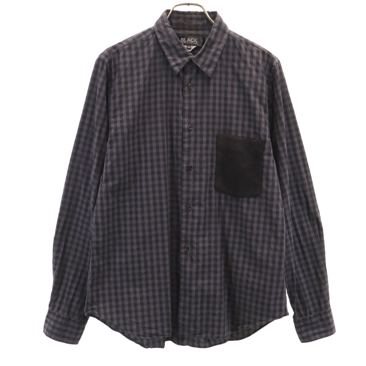 BLACK COMME des GARCONS ブラックコムデギャルソン 2012年 日本製 チェック柄 長袖 コットンシャツ M チャコールグレー メンズ
