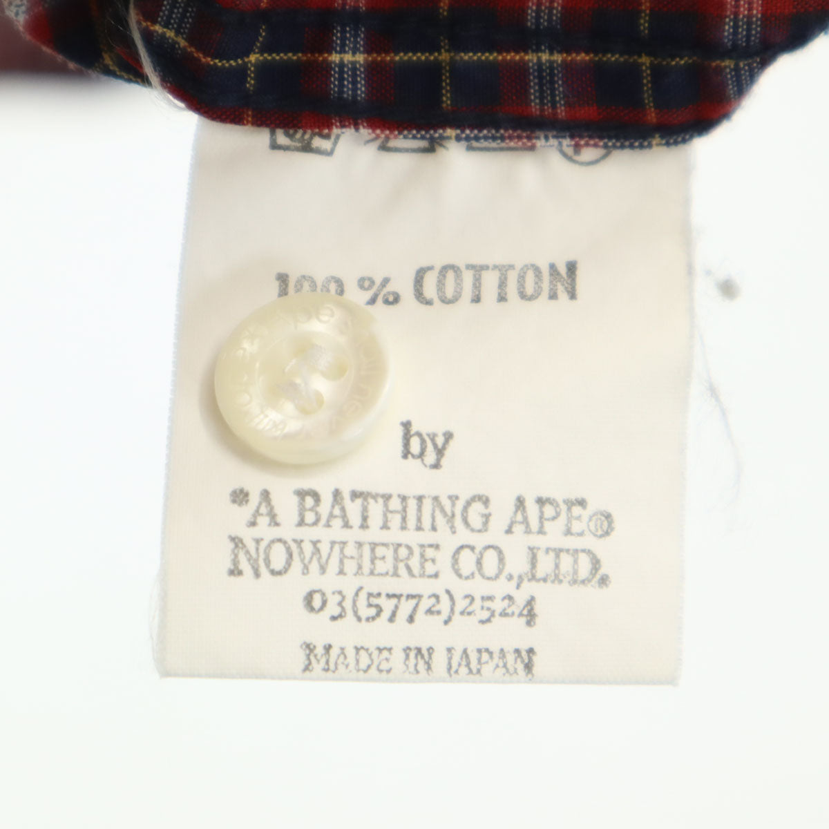 A BATHING APE アベイシングエイプ 日本製 チェック柄 長袖 コットンシャツ L レッド メンズ