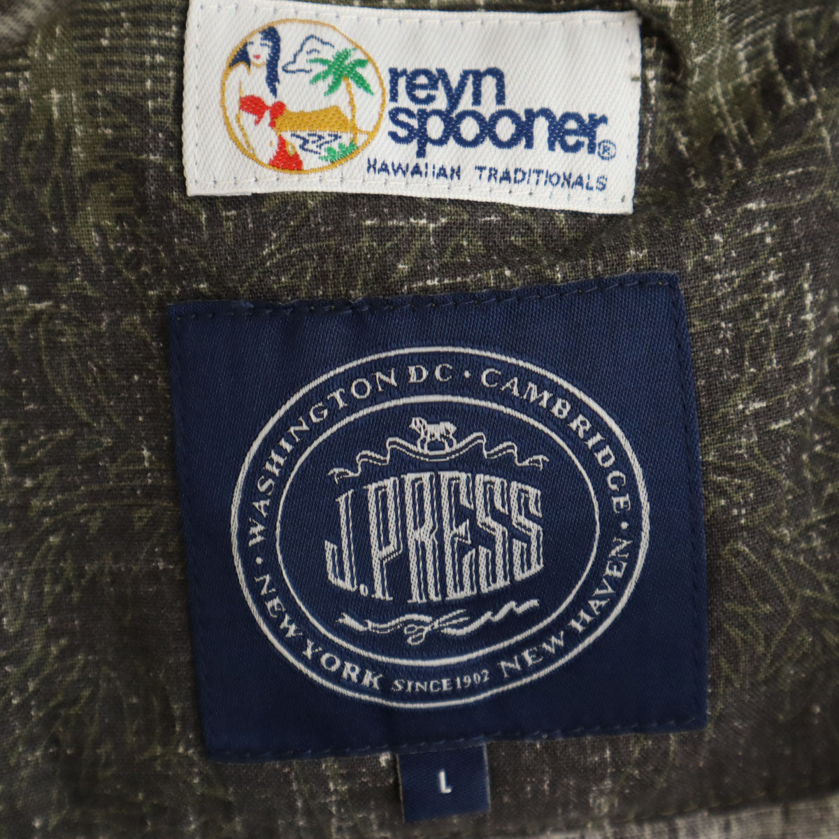 未使用 J.PRESS ジェイプレス reyn spooner レインスプーナー コラボ パームツリー柄 テーラードジャケット L カーキ アンコン メンズ