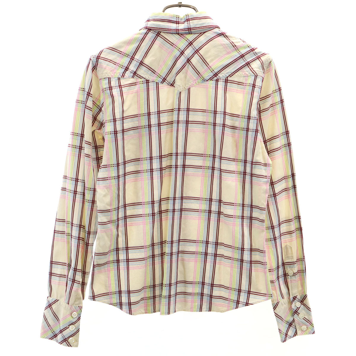 BURBERRY LONDON BLUE LABEL バーバリー ロンドン ブルーレーベル 日本製 チェック柄 長袖 ウエスタンシャツ 38 ベージュ 三陽商会 レディース