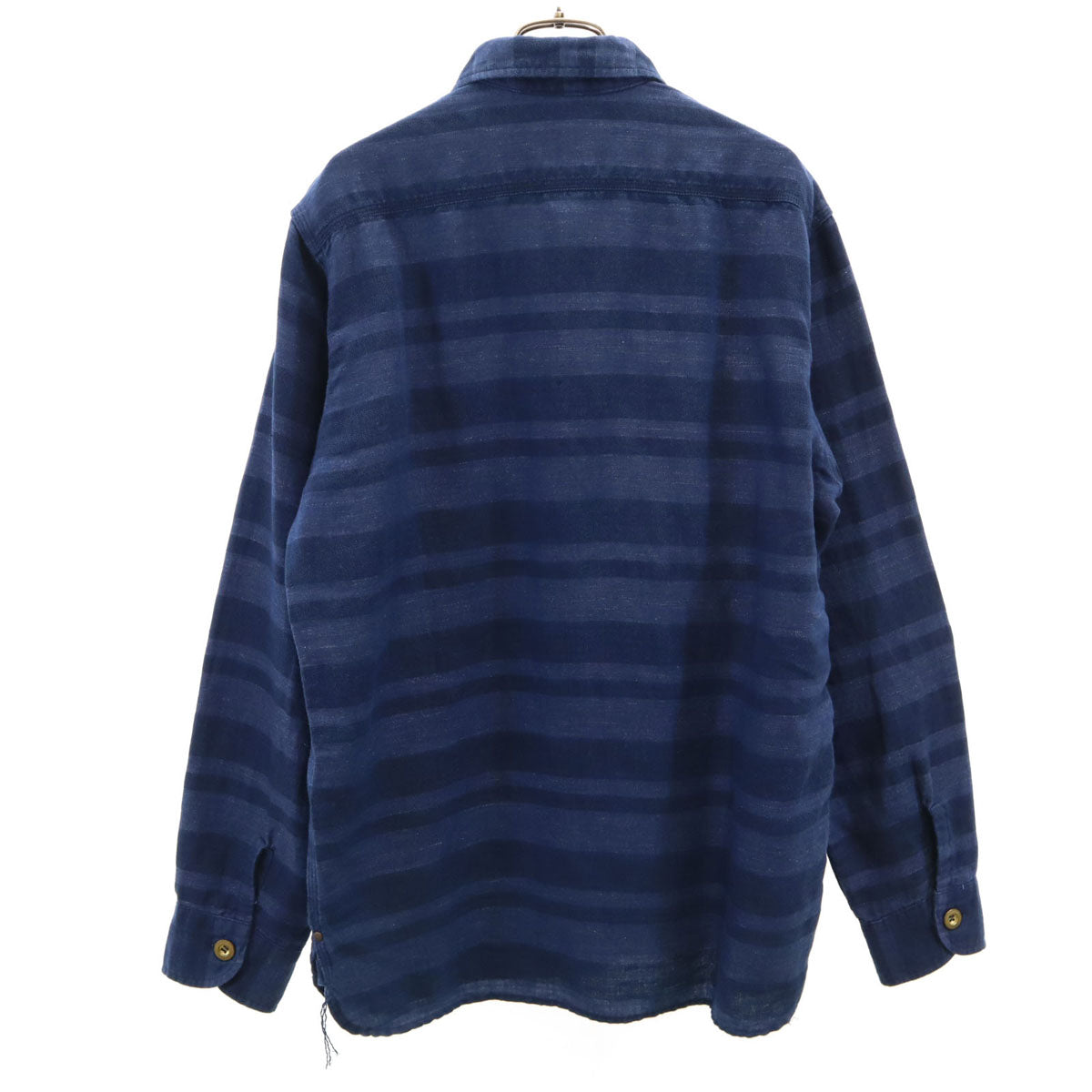 MOMOTARO JEANS 桃太郎ジーンズ リネンブレンド ボーダー柄 長袖 ワークシャツ 40 ネイビー メンズ