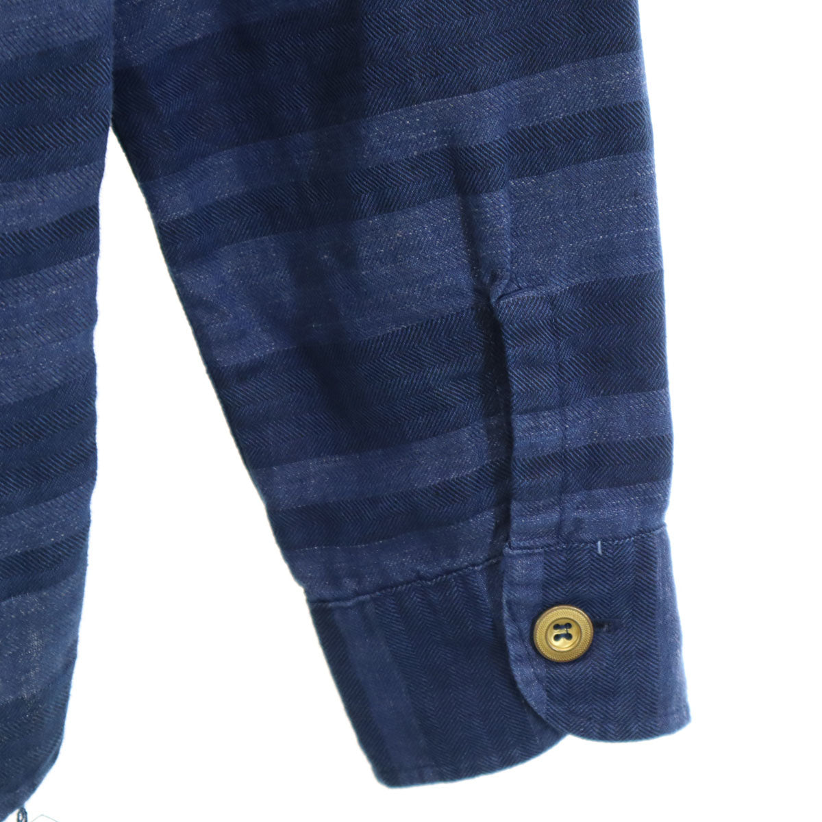 MOMOTARO JEANS 桃太郎ジーンズ リネンブレンド ボーダー柄 長袖 ワークシャツ 40 ネイビー メンズ