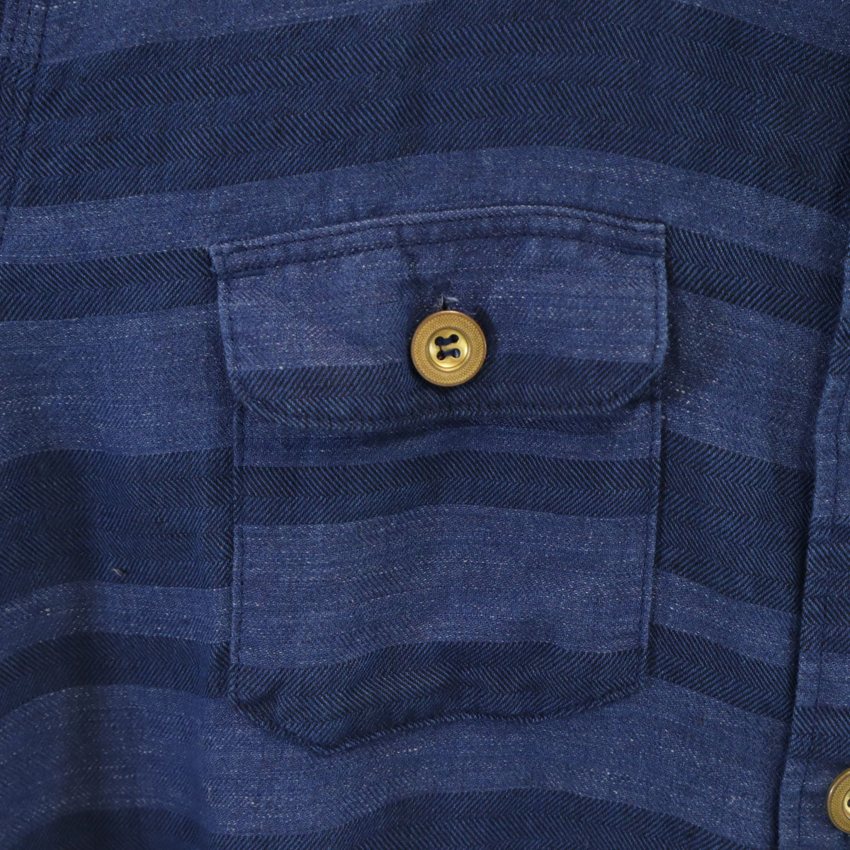 MOMOTARO JEANS 桃太郎ジーンズ リネンブレンド ボーダー柄 長袖 ワークシャツ 40 ネイビー メンズ
