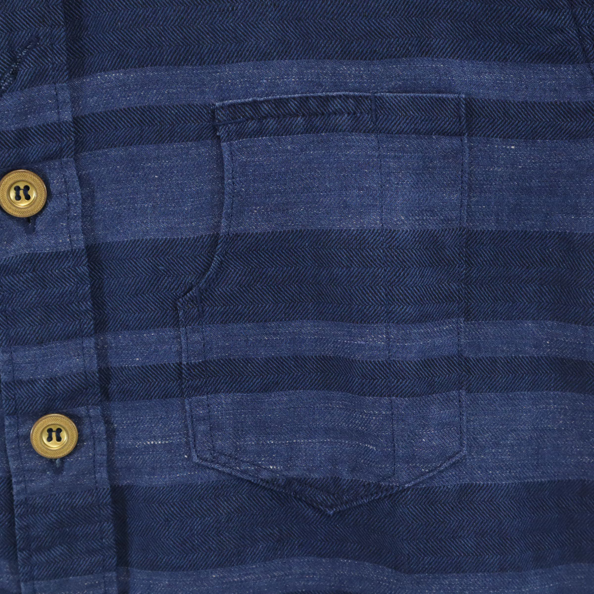 MOMOTARO JEANS 桃太郎ジーンズ リネンブレンド ボーダー柄 長袖 ワークシャツ 40 ネイビー メンズ