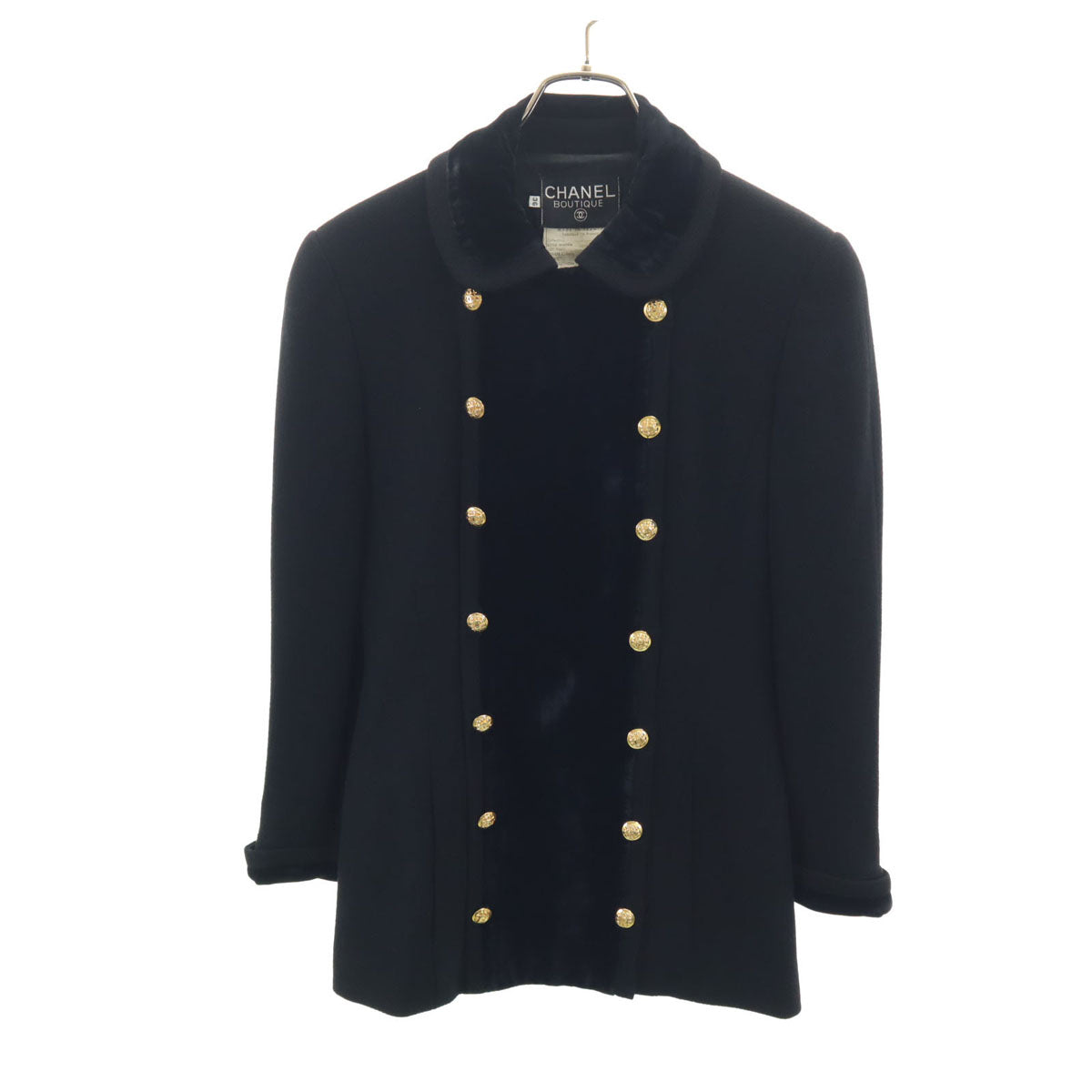 CHANEL BOUTIQUE シャネル ブティック フランス製 ヴィンテージ ダブルブレスト ジャケット 36 ブラック レディース