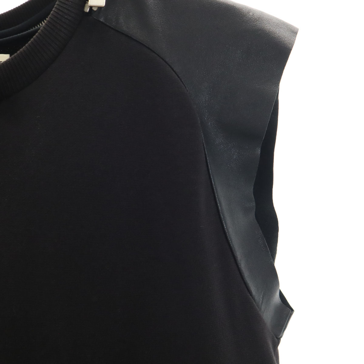 SAINT LAURENT サンローラン イタリア製 ノースリーブ ラムレザー切替 スウェット XS ブラック レディース
