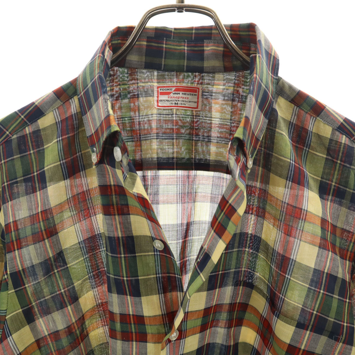 VAN HEUSEN ヴァンヒューゼン 60s 70s ヴィンテージ チェック柄 長袖 ボタンダウンシャツ M イエロー メンズ