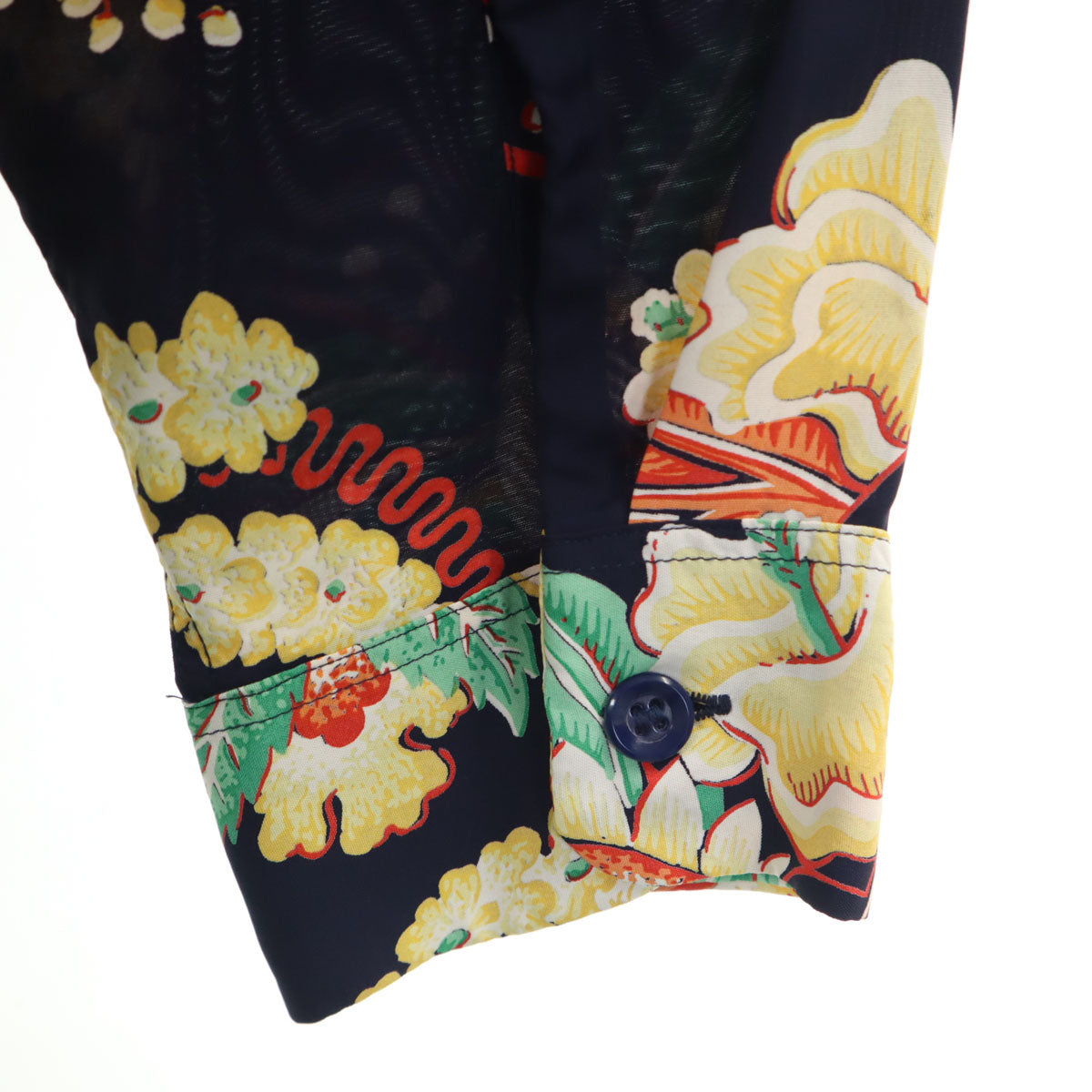 美品 SUN SURF サンサーフ ハワイアン柄 長袖 アロハシャツ S ネイビー ハンガー付き メンズ