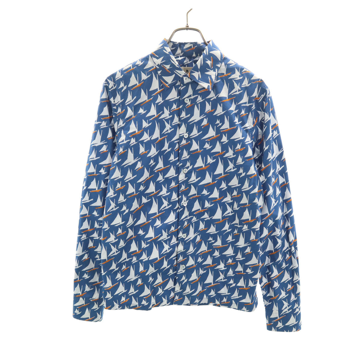 MARNI マルニ イタリア製 ヨット柄 長袖 コットンシャツ 46 ブルー メンズ