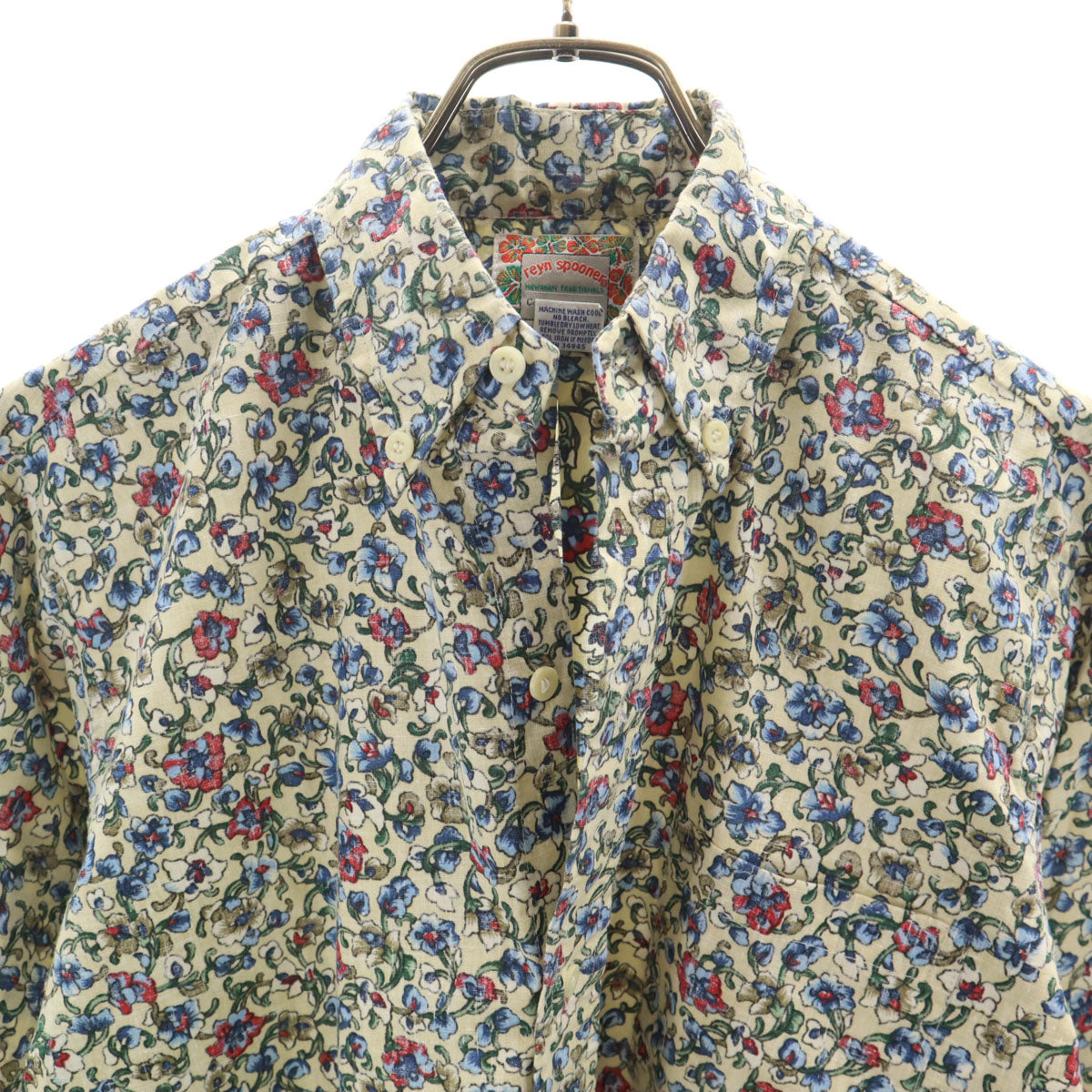 reyn spooner レインスプーナー 90s オールド 花柄 長袖 リバースプリント ボタンダウンシャツ XS 生成り メンズ
