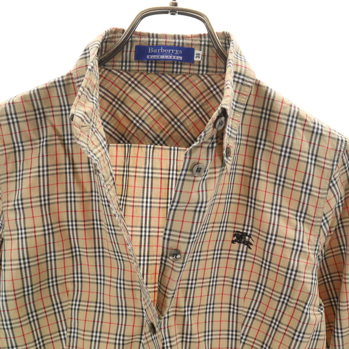 Burberrys OF LONDON BLUE LABEL バーバリーズオブロンドンブルーレーベル 90s オールド ノバチェック 長袖 ボタンダウンシャツ 38 ベージュ 三陽商会 レディース