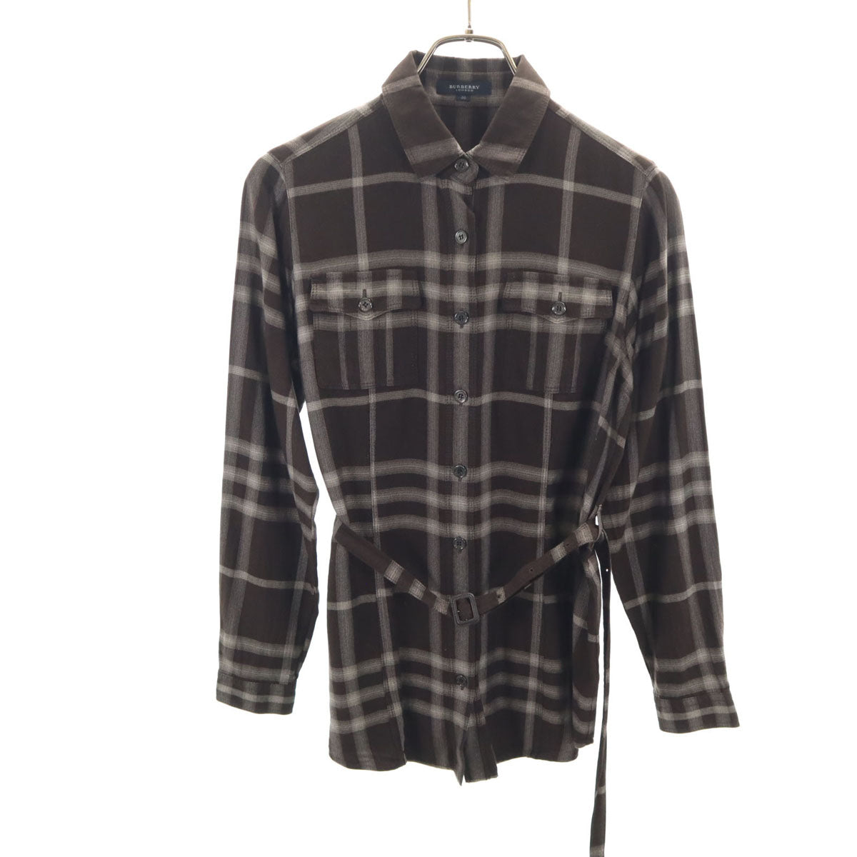BURBERRY LONDON バーバリーロンドン 日本製 チェック柄 長袖 シャツ 38 ブラウン 三陽商会 レディース