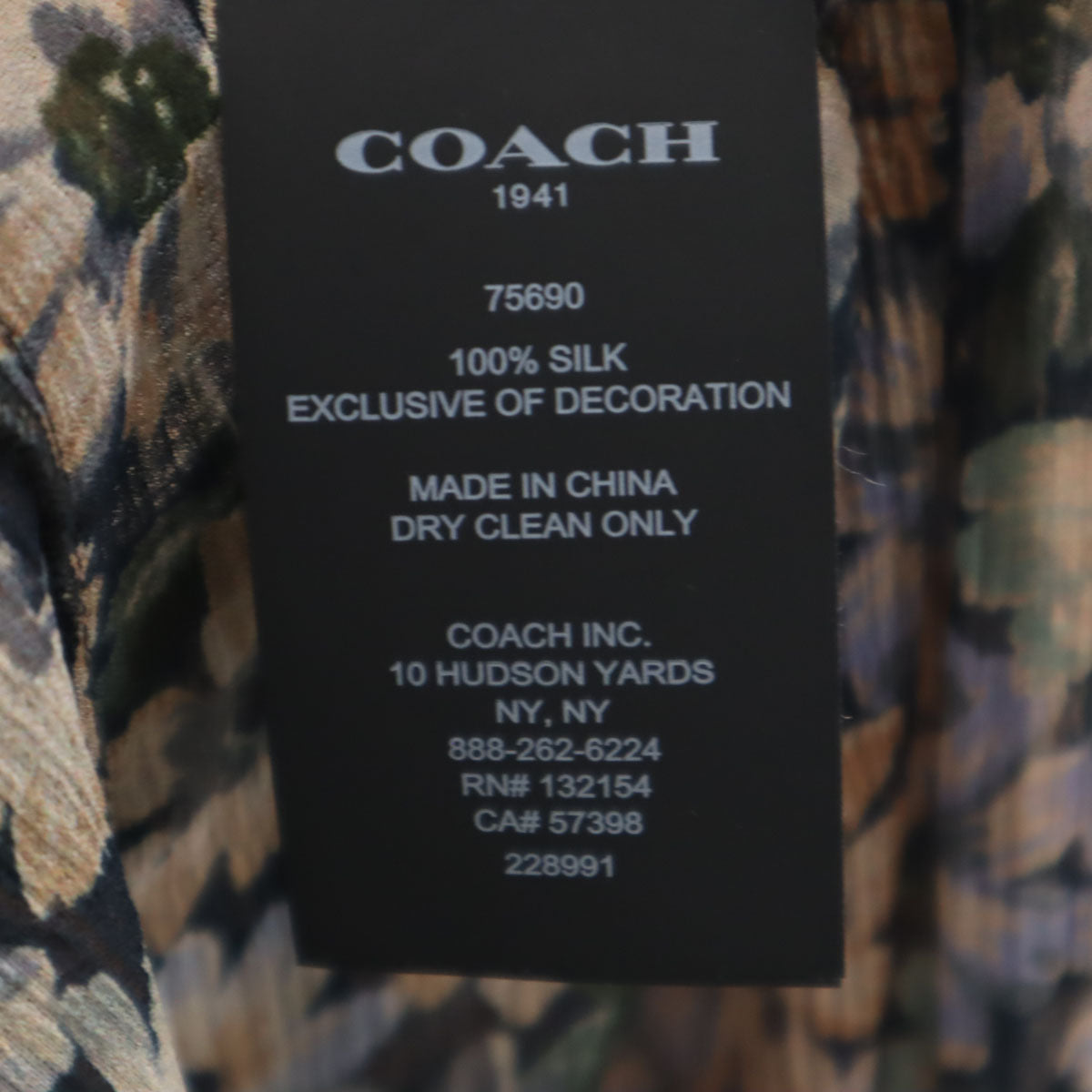 COACH コーチ シルク 花柄 長袖 シアー ワンピース 2 ネイビー 75690 レディース