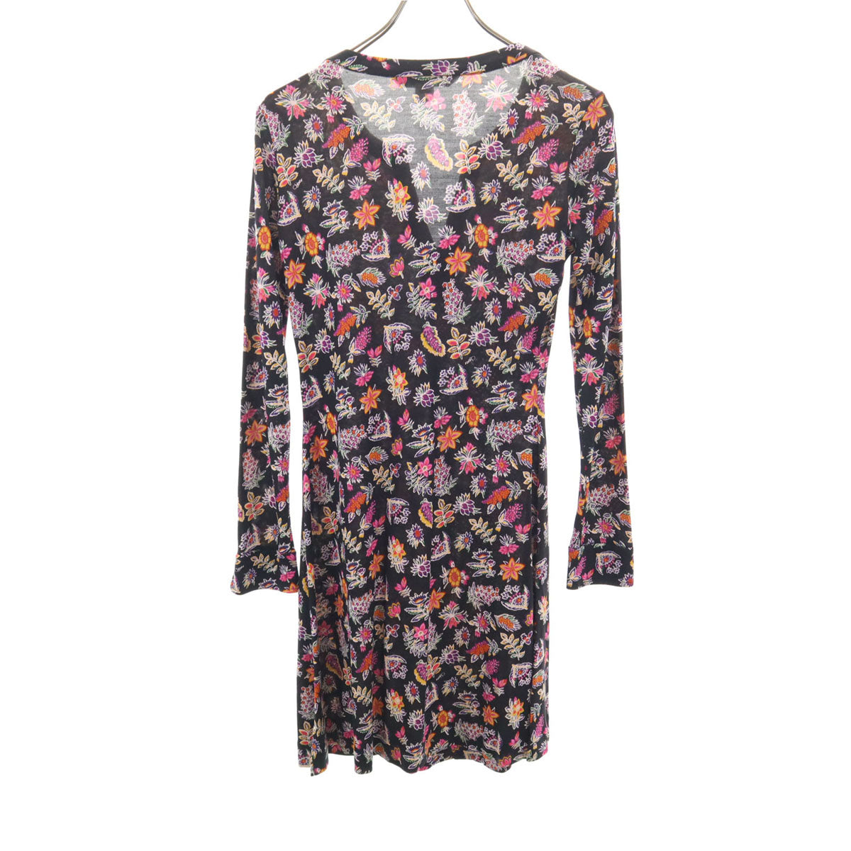 DIANE VON FURSTENBERG ダイアンフォンファステンバーグ シルク 花柄 長袖 ワンピース 2 ブラック レディース
