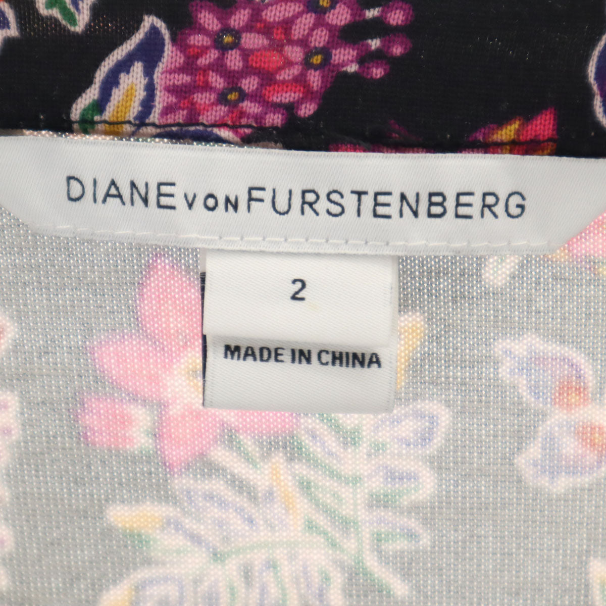DIANE VON FURSTENBERG ダイアンフォンファステンバーグ シルク 花柄 長袖 ワンピース 2 ブラック レディース