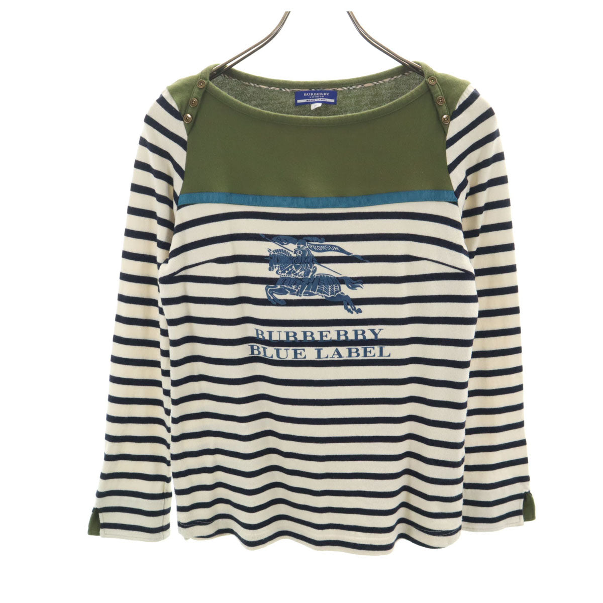 BURBERRY LONDON BLUE LABEL バーバリー ロンドン ブルーレーベル ボーダー柄 長袖 ボートネック カットソー 38 アイボリー 三陽商会 レディース