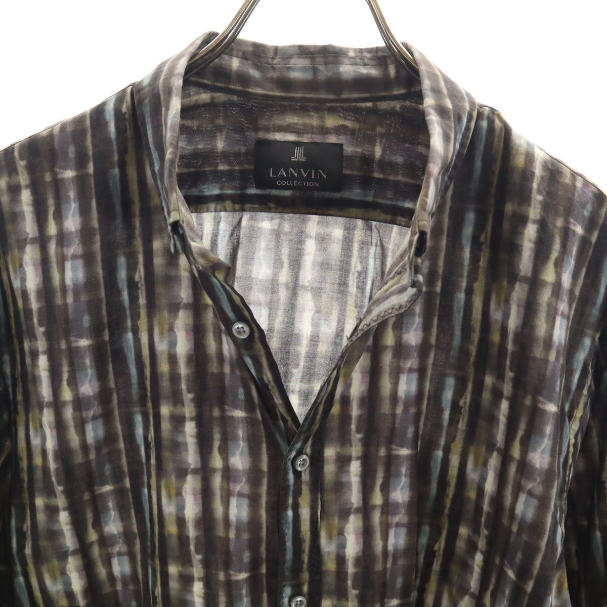 LANVIN LA COLLECTION ランバンコレクション 日本製 総柄 長袖 ボタンダウンシャツ LB チャコール メンズ