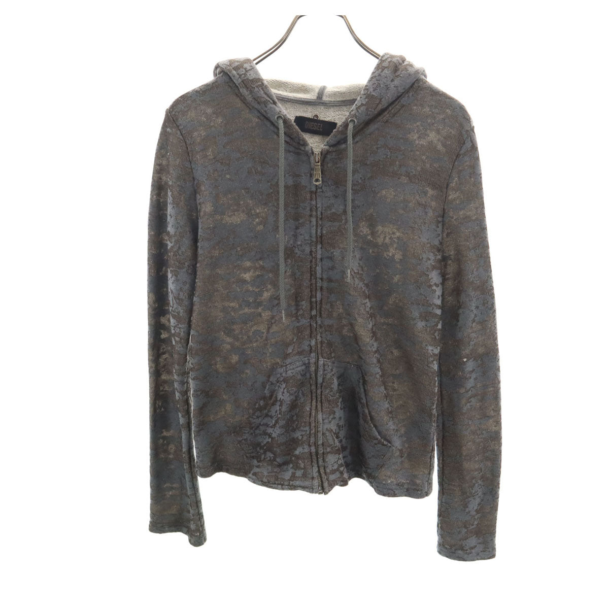 DIESEL ディーゼル 総柄 長袖 スウェット ジップパーカー M グレー レディース