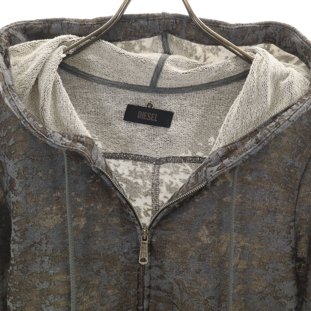 DIESEL ディーゼル 総柄 長袖 スウェット ジップパーカー M グレー レディース