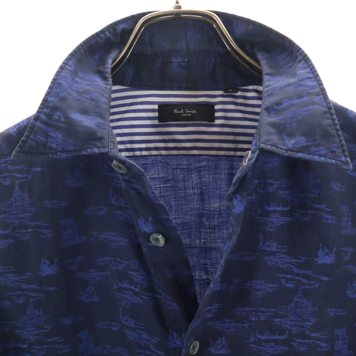 Paul Smith LONDON ポールスミスロンドン 日本製 総柄 長袖 コットンシャツ L ネイビー メンズ