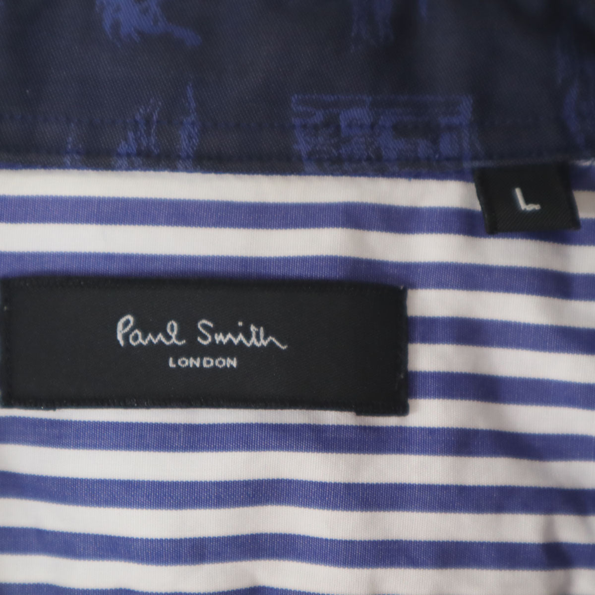 Paul Smith LONDON ポールスミスロンドン 日本製 総柄 長袖 コットンシャツ L ネイビー メンズ