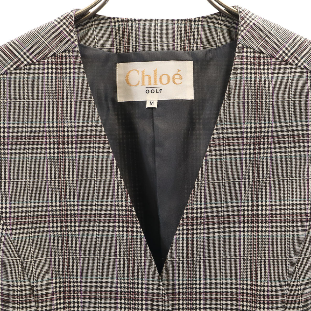 Chloe クロエ ギンガムチェック ゴルフ ジレベスト M グレー レディース