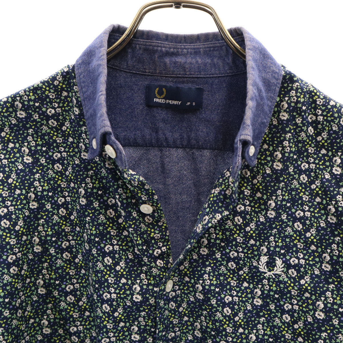 FRED PERRY フレッドペリー 花柄 長袖 ボタンダウンシャツ S インディゴ メンズ