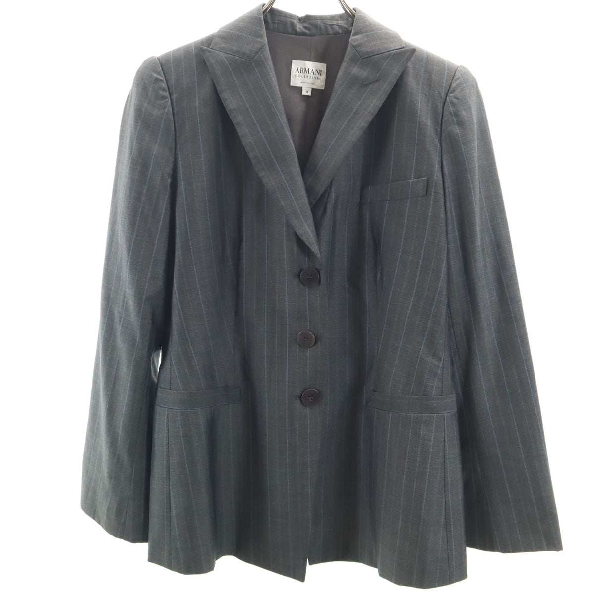 ARMANI COLLEZIONI アルマーニコレッツォーニ イタリア製 ストライプ柄 テーラードジャケット 44 チャコールグレー レディース
